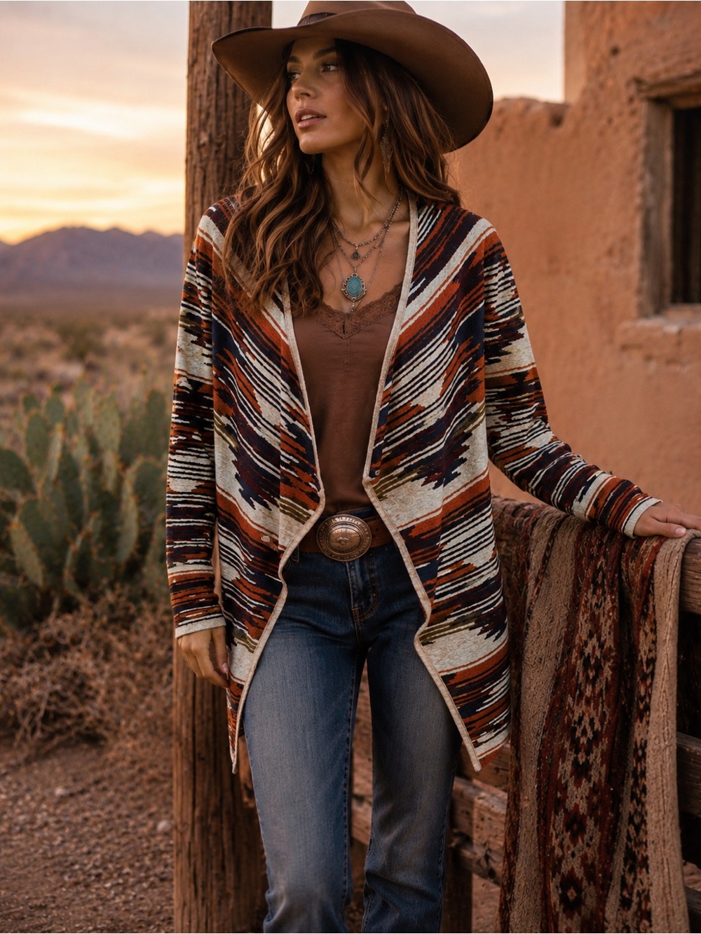 Lucky Brand Multi-Color Aztec Open Front Cardigan